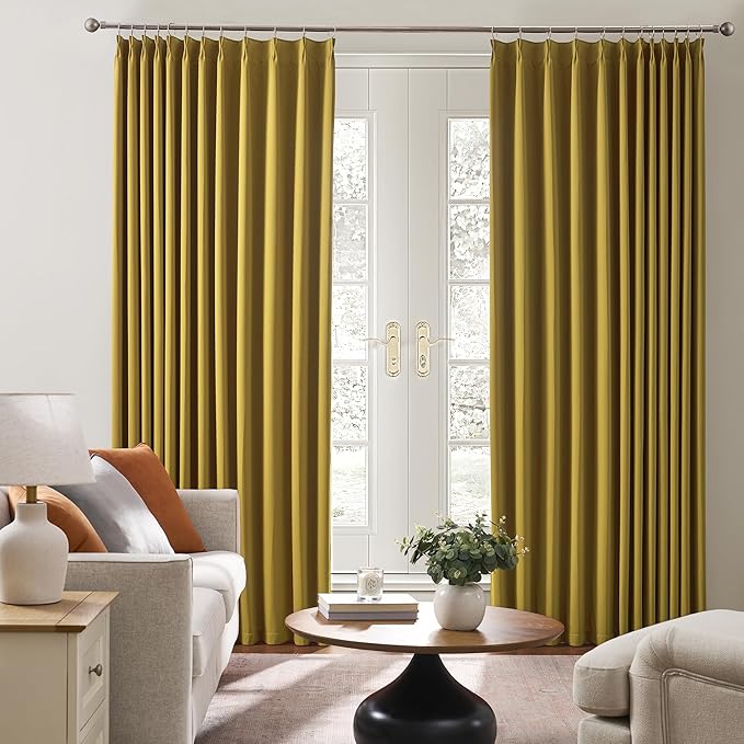 KEQIAOSUOCAI Yellow Pinch Pleated Curtains 102 Inch Length 2 Panels Set Noise Cancelling Window Drapes for Nursery Bedroom Living Room 40x102