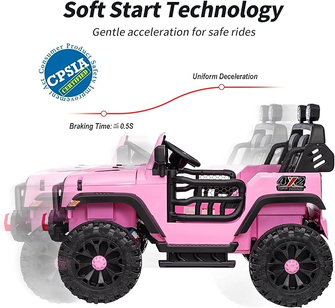 2 Seater Ride on Car Truck, 12V Kids Electric Ride on Toy for Big Kids Age 3-8 w/Remote Control- Light Pink