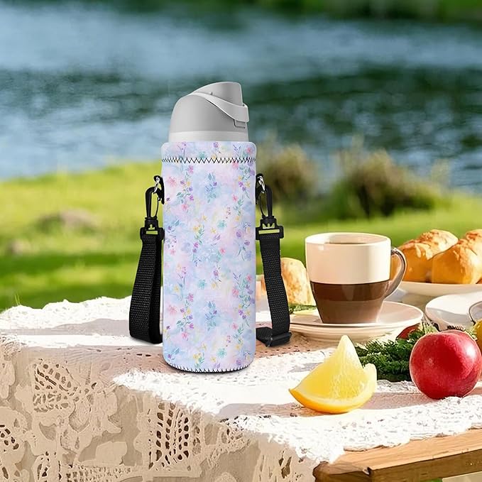 Neoprene Water Bottle Carrier Bag with Adjustable Shoulder Strap for Men Women Walking Hiking,Portable Insulated Holder Case for Stainless Steel/Glass/Plastic Bottles