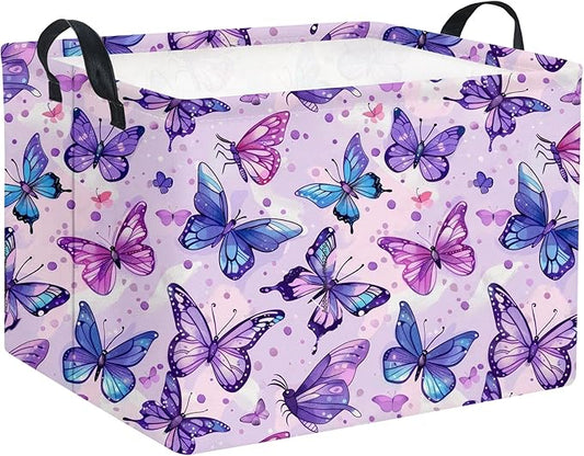 HIYAGON Rectangular Butterfly Basket Baby Storage Basket Storage Bin Organizer Box Room Decor(Purple Butterfly)