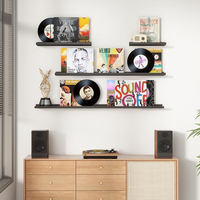 Floating Picture Ledge Shelves for Wall Set of 8, 16 Inch Solid Wood Wall Shelves with Lip Long Large Nursery Book Shelf for Toys Storage Kids Bookshelf Wall Mounted Living Room Bedroom Decor Frames