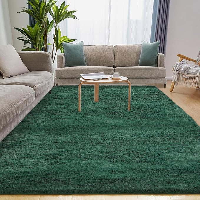 Ultra Soft 9x12 Green Area Rug, Fluffy Plush Rugs for Living Room, Non-Slip Indoor Carpet for Bedroom, Nursery, Study Room, Kids Room, Room Decor