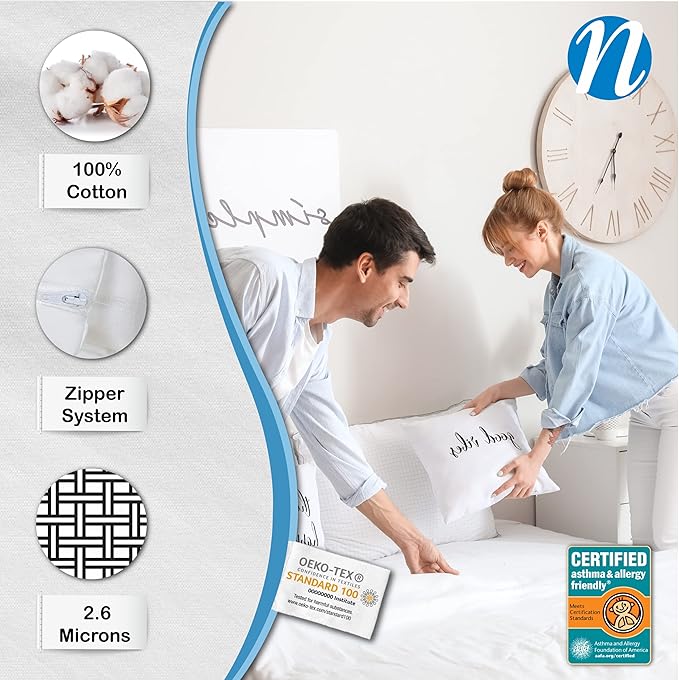 National Allergy Superior 100% Cotton Full Mattress Protector Zippered - 54" x 75" x 9" - Hypoallergenic Bed Encasement - Breathable Dust Proof Cover - AAFA & Oeko-TEX Standard 100 Certified