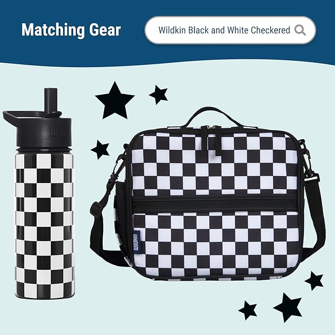 Wildkin ECO rPET 15-inch Kids Backpack – Sustainable, Padded, Adjustable – Black & White Checkered