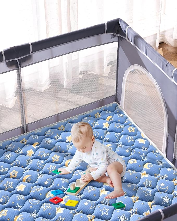 Odorless Premium Foam Baby Play Mat 47" x 47", Soft Microfiber Fabric Crawling Mat for Floor- Comfortable and Hypoallergenic, Non-Slip Cushioned Floor Playpen mat for Infants,Babies,Toddlers