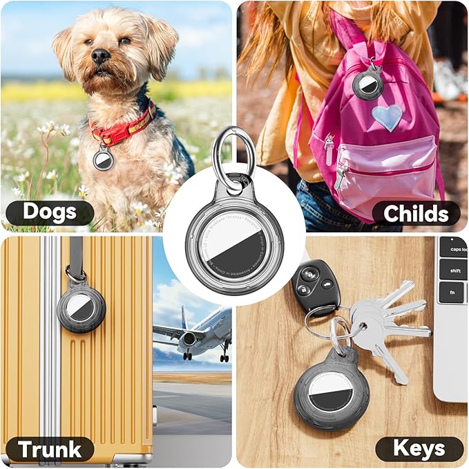 Upgrade Waterproof 2 Pack Airtags Holder with Apple Airtags Keychain, Hard PC Air Tag Case, Anti-Scratch & Shock Air tag Holder, Men's Women's Keyrings & Keychains-Clear Black+Clear White
