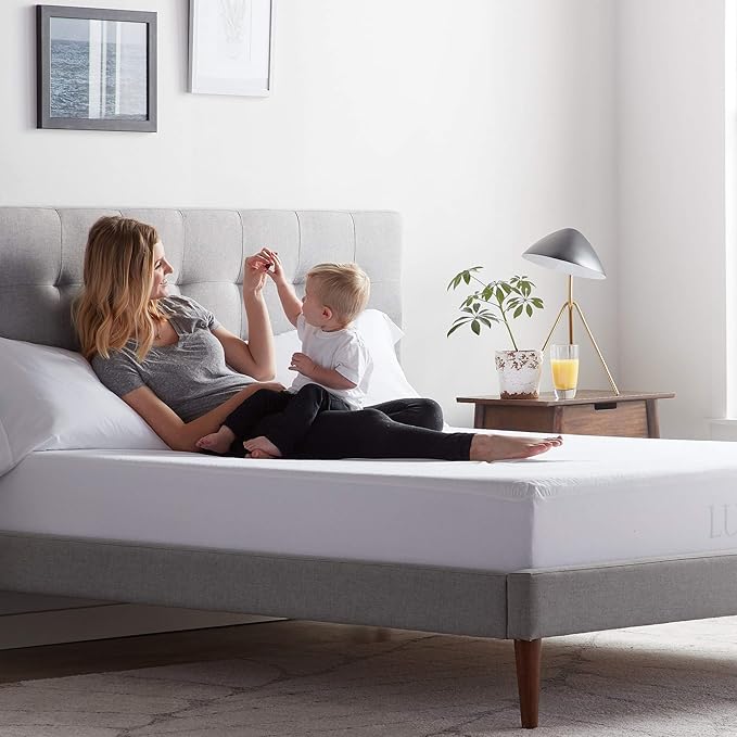 LUCID Premium Rayon from Bamboo Jersey Mattress Protector - Ultra Soft - Waterproof -White Twin
