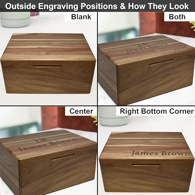 Custom Engraved Wooden Box Large - Acacia Wood Keepsake Box with Personalized Hidden Message, Walnut Memory Boxes for Pictures, Wedding Photo, Jewelry, Decorative Chest Rustic Crate, 11,5x8,75x5,5 in