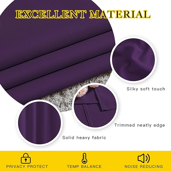 NICETOWN Royal Purple Room Darkening Curtain Panels - Triple Weave Thermal Insulated Grommet Room Darkening Window Draperies and Curtains for Bedroom (Set of 2, 46 x 54 inches, Royal Purple)