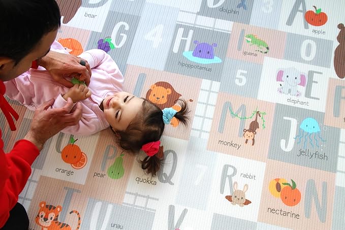 Cushmat Stylish Reversible Foam Play Mat (Large, Crystals Gray - Tropical Safari) - Soft, Waterproof, Durable Play mat for Infants, Babies, Toddler, Kids & Grownup - 6.5ft x 4.5ft