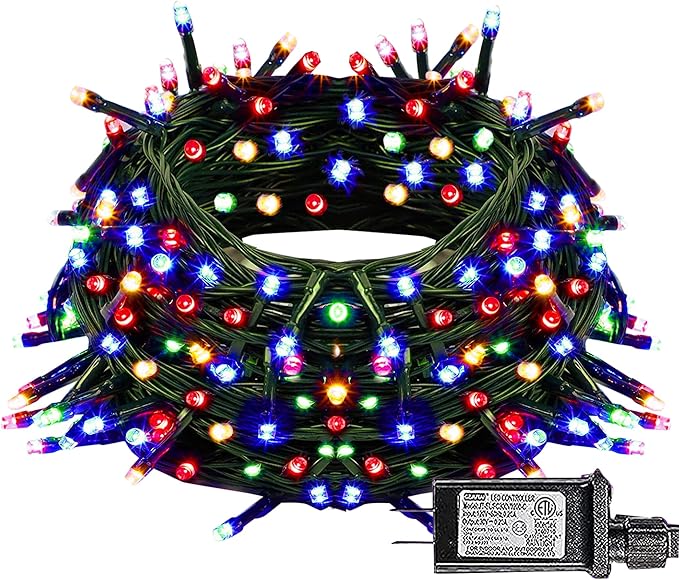 Dazzle Bright Christmas String Lights, 100 LED 33 FT Connectable Fairy Lights with 8 Modes, Waterproof Christmas Decorations for Indoor Outdoor Holiday Party Home Tree Decor (Multi-Colored)