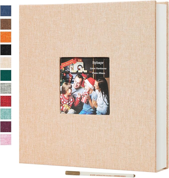 Spbapr Large Photo Album Self Adhesive 3x5 4x6 5x7 8x10 Pictures Magnetic Scrapbook Linen Cover DIY Album with A Metal Pen 11"x10.6"40pages