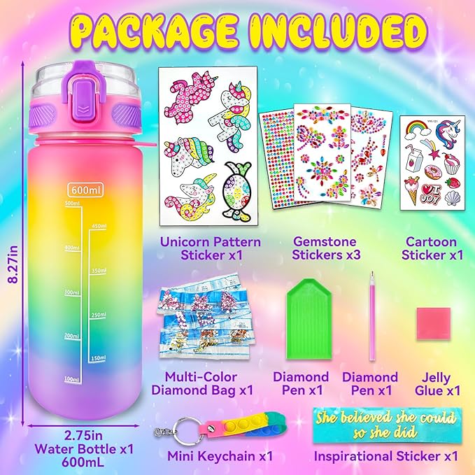 EDSPORTSHOUSE Decorate Your Own Water Bottle Kits for Girls Age 4-6-8-10,Unicorn Painting Crafts,Fun Arts and Crafts Gifts Toys for Girls Birthday Christmas(Unicorn)