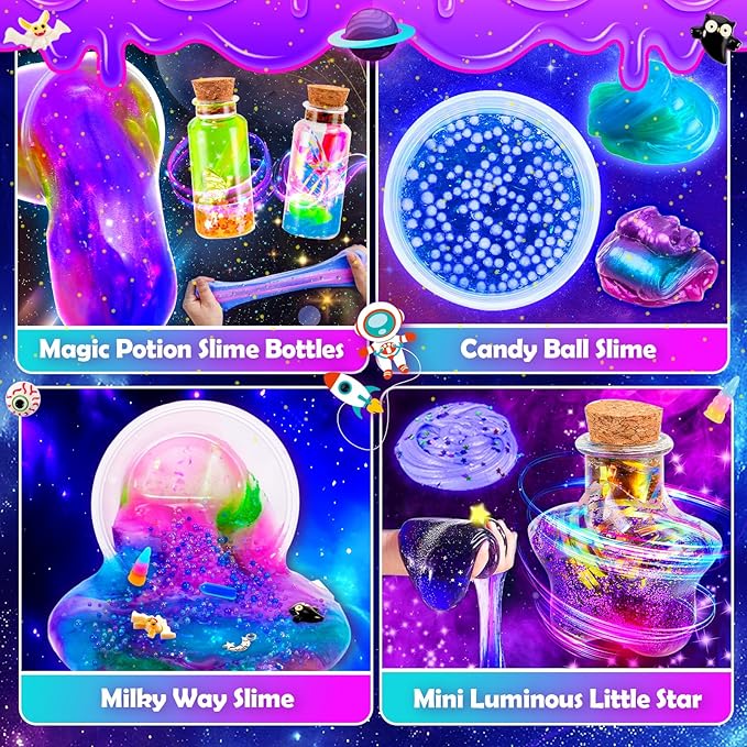 Slime Kit, Magic Galaxy Slime Making Kit with Magic Sticker,Making Butter Slimes Dark Powder to Make Glitter & Galactic Slimes Stress Relief Toys Fun Gifts Toys for 6-12 Year Olds Girls Boys