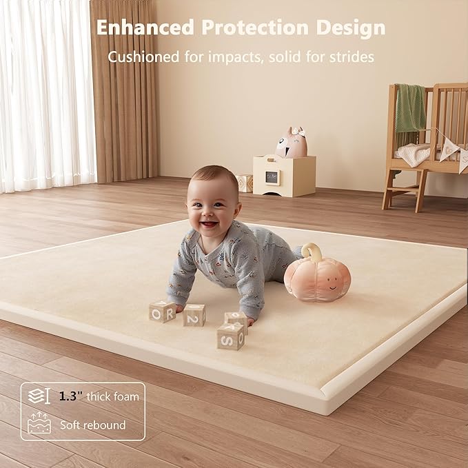 Baby Play Mat for Floor, 1.3'' Thick Memory Foam Tummy Time Mat - Super Soft Coral Velvet Nursery Rug with Non-Slip Backing, Crawling Rug for Toddlers/Infants, Yoga & Tatami Use, 71''x 79''