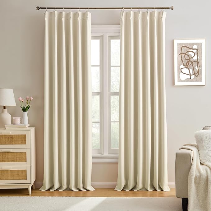 KEQIAOSUOCAI Custom Made Pinch Pleat Curtains 92 Inches Long 2 Panels Set, Elegant Decorative Pleated with Hooks Memory Pleat Cute Track Neutral Curtains for Bedroom Office 40x92
