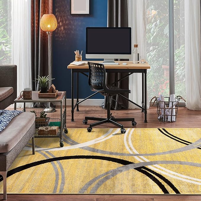 Rugshop Modern Wavy Circles Design Area Rug 6'6" x 9' Yellow