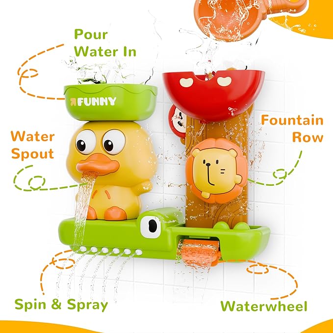 iPlay, iLearn Bath Toys for Toddlers 1-3, Baby Waterfall Bathtub Toy W/ Suction Cup, Kids Bath Tub Shower Playset, Infant Bathtime Fun Summer Pool Birthday Gift 18 24 Month, 2-4, 3-5 Year Old Girl Boy