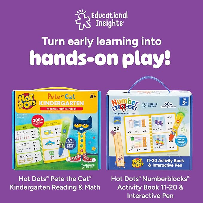 Educational Insights Hot Dots Kindergarten Reading Set - Kindergarten Workbooks with Interactive Pen, Homeschool Learning Activities, Learn to Read Activity Books for Kids Ages 5+