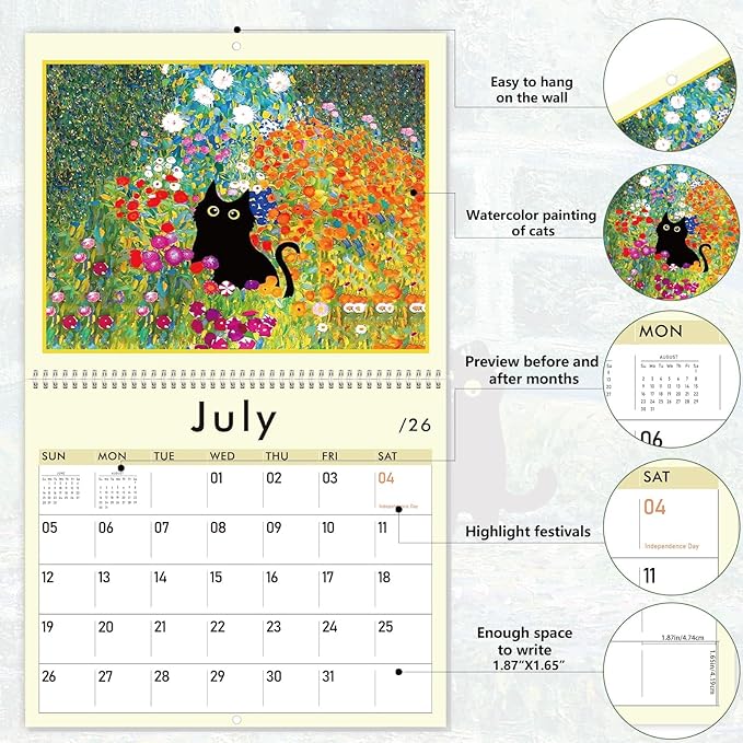 GuassLee Cat Wall Calendar 2026, Vertical Wall Calendar 2025-2026, 19-Months Hanging Art Calendar Sep. 2025-Mar. 2027, 23" x 14" Monthly Planner Wall with Thick Paper for Office School Home Teacher