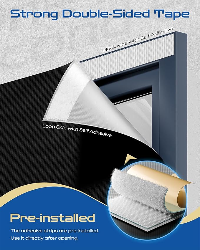 22" W x 48" L 100% Portable Blackout Curtains, Total Darkness No-Drill Black Out Window Cover,Temporary Blackout Shades with Hook & Loop Tape, for Bedroom, Nursery, Dorm, Travel (Black)