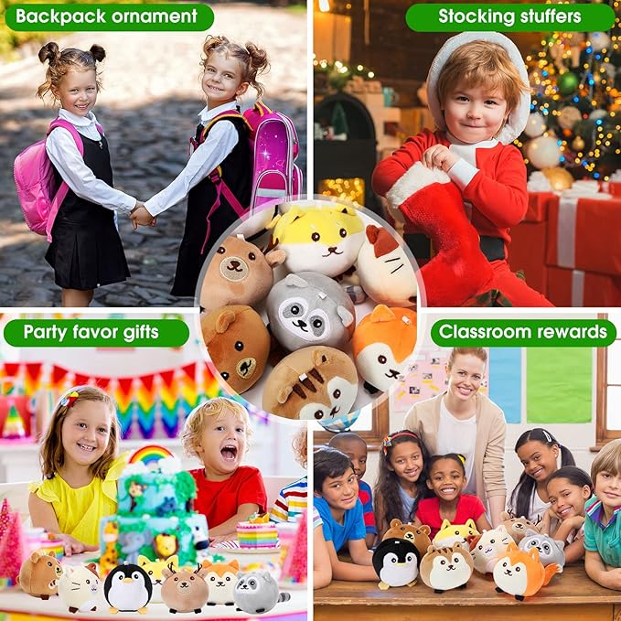 Aoriher 8 Pcs Mini Woodland Animals Plush Toys 3.15 Inch Soft Stuffed Animals Ornaments Bulk Colorful Woodland Keychain for Birthday Baby Shower Party Decors Classroom Prizes(Regular Style)