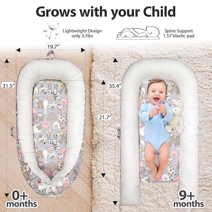 Baby Lounger | Organic Cotton Infant Lounger | Reversible, Adjustable & Portable Floor Lounger | Soft, Breathable, Washable Cover