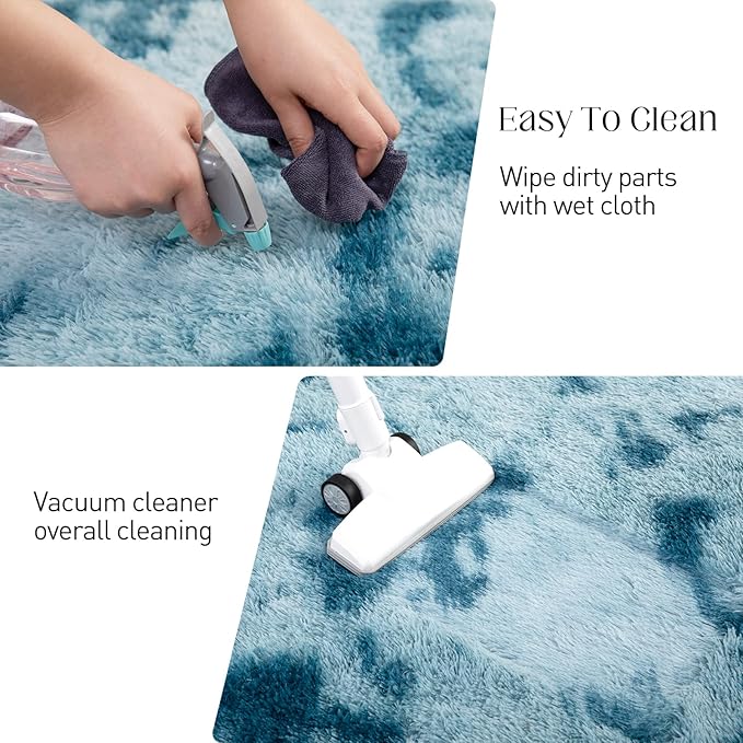Area Rugs 8x10, Fluffy Rugs for Living Room, Ultra Soft Rugs for Bedroom, Non-Slip Indoor Carpet for Nursery, Kids Room, Playroom, Home Decor, Tie-Dyed Blue