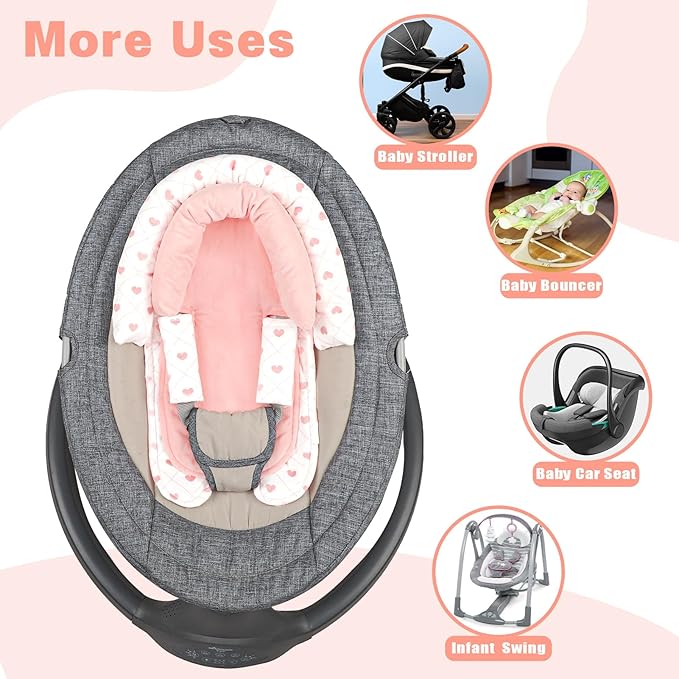 Infant Car Seat Insert, HNHUAMING Baby Car Seat Head & Body Support with 2 Strap Pads, Ultra Soft Newborn Preemie Carseat Insert Cushion for Girls Boys, Fits Car Seat, Stroller, Swing, Bouncer, Pink