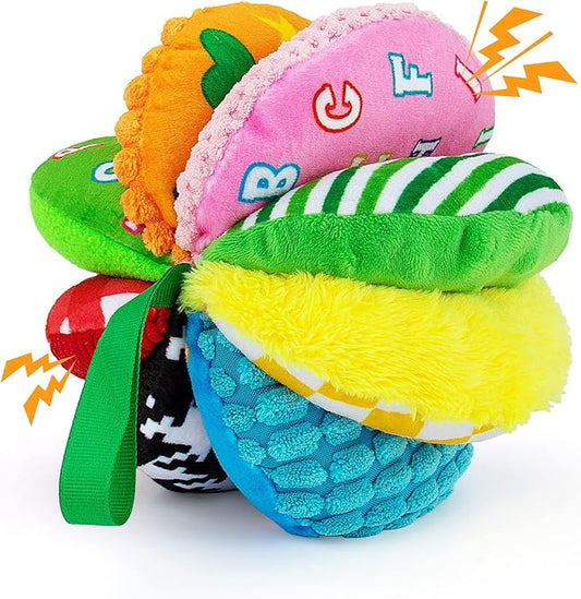 8-in-1 Sensory Balls for Infant Toddlers,Rainbow Fabric Baby Toy for Sensory Development,Montessori Toys for Babies 6-12 Months,8 Different Sensory Tactile Textures with Crinkle Rattle Squeakers