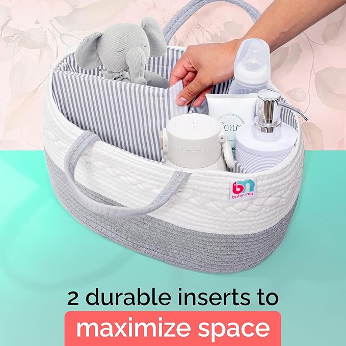 Rope Diaper Caddy - Storage for Baby and Toddler Items - Portable Cotton Organizer Easily Holds Diapers, Wipes, Clothing - Useful for Nursery, Bedroom (Gray, Extra Large)