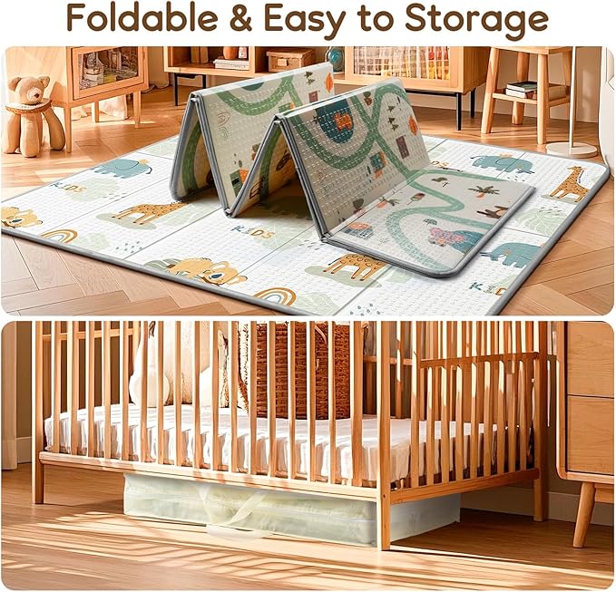 Foldable Baby Play Mat for Floor, PIGLOG 79x71 Extra Large Crawiling Play Mat for Babies, Waterproof & Portable Tummy Time and Non-Toxic Soft Foam Playmat for Infants, Toddlers