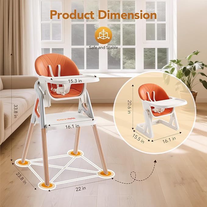 CoziBB Baby High Chair, 6 in 1 Convertible Growing Baby Highchairs for Babies and Toddlers, Baby Chair with Adjustable Dining Tray and Seat, 5-Point Safety Belt,White