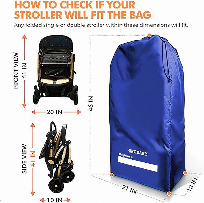 ONGUARD Waterproof Single and Double Stroller Bag for Airplane - Travel Stroller Cover for Air Travel and Storage - Gate Check Bag Backpack- Baby Airplane Essentials - Blue