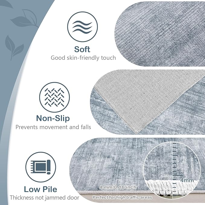 Area Rugs 5x7 Living Room: Washable Rug Modern Abstract Large Rugs Soft Non Slip Neutral Rug Stain Resistant Indoor Carpet for Bedroom Kitchen Dining Room Table Nursery Home Office Rugs(Blue,5'x7')