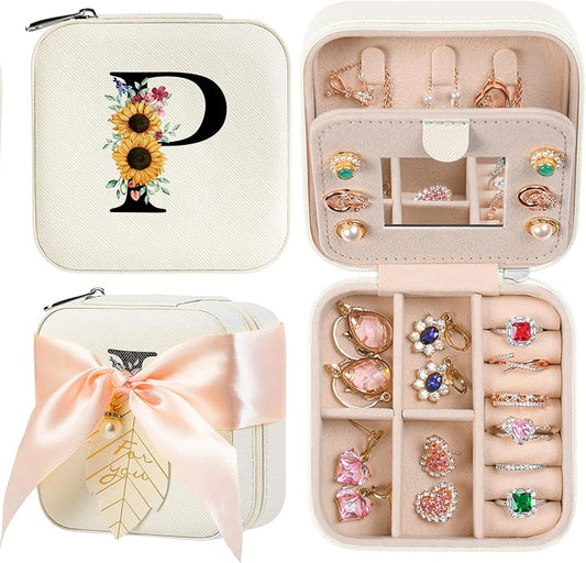 AYGXU Travel Jewelry Box for Women and Girls - Small Case With Initial A-Z - Teacher Gifts