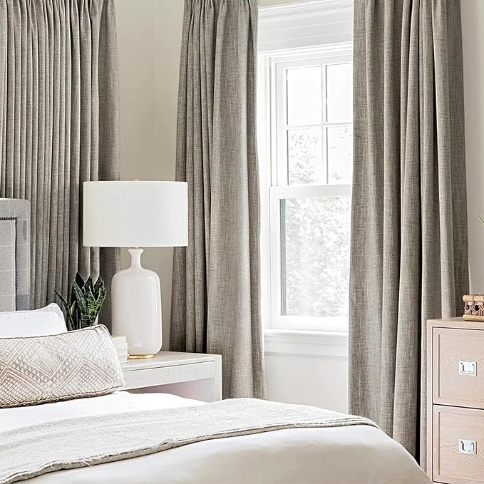 MIULEE Linen Texture Curtains for Bedroom Solid 100% Blackout Thermal Insulated Linen Curtains Grommet Room Darkening Drapes for Living Room Nursery 52x72 Inch (2 Panels)