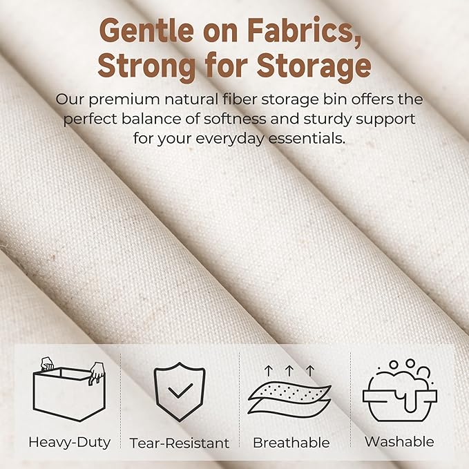 StorageWorks Storage Bins, Shelves Baskets for Organizing, Fabric Closet Organizers with Handles, Metal Frame, Beige（Cotton-linen）, 2-Pack
