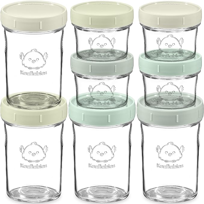 KeaBabies 4pk 8oz & 4pk 4oz Glass Baby Food Containers with Lids - Leak-Proof, Microwavable Small Glass Jars, Baby Purees & Toddler Snack Storage Containers, BPA-Free, Dishwasher & Freezer Safe(Sage)