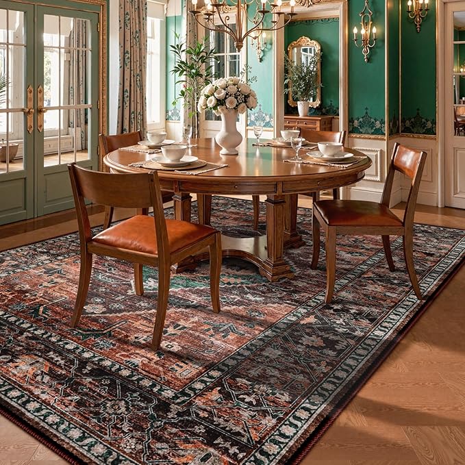 Lahome 6x9 Rugs for Living Room - Washable Non-Slip Ultra-Thin Living Room Carpet, Non-Shedding Oriental Vintage Distressed Carpet Rug for Dining Room Bedroom Office