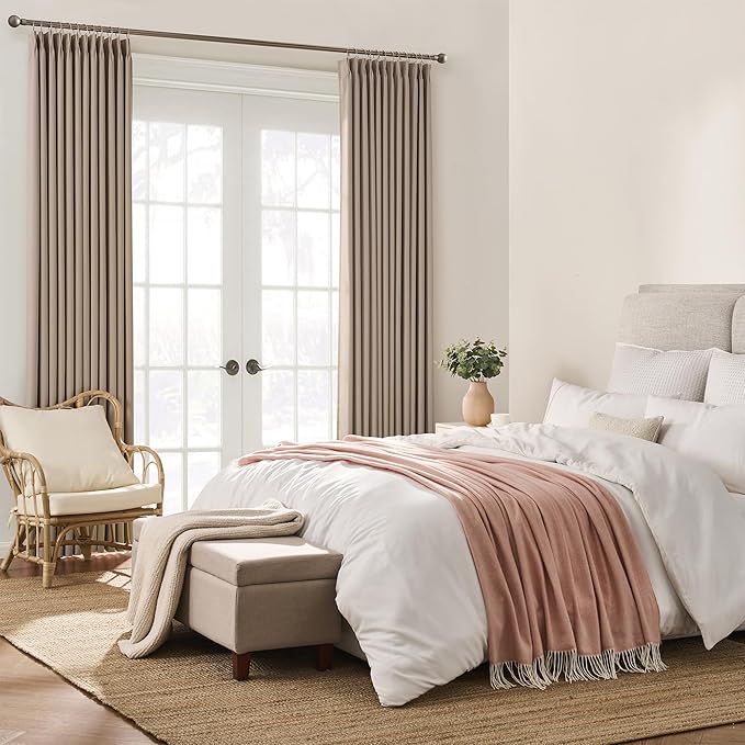Pinch Pleated Patio Sliding Door Curtains 84 Inch Length, Blackout Room Divider Vertical Blinds Curtain Drapes for Living Room Dining Room French Door(Khaki, 100 Inch Wide per Panel, 2 Panels)