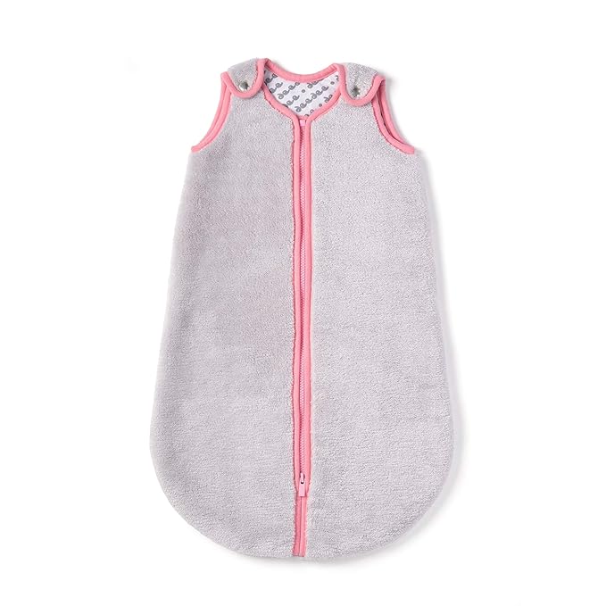 baby deedee Sleep Nest Teddy Baby Sleeping Bag, Gray Bubble Gum, Medium (6-18 Month)