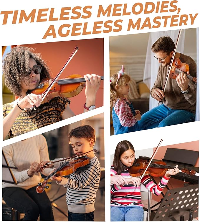 Vangoa Violin 1/4 Size Set Fiddle Outfit, Handcrafted Quarter Starter Acoustic Violins Kit with Solid Wood Side Board Lightweight Hard Case for Beginners Students, Child, Kids, Adults, Right Handed