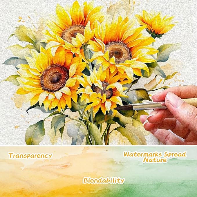Caliart Watercolor Paint Set, 48 Colors with 3 Brushes, Mini Travel Watercolors Painting Kit Gifts for Adults Artists Painters Kids Teen Girls Boys Art Supplies