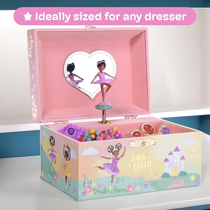 Jewelkeeper Jewelry Box for Girls - Black Ballerina Doll & Music Box - Swan Lake Tune - Jewelry Organizer - 6x5x4-Inch