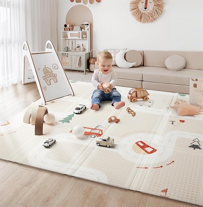 Baby Play Mat 47x47 Foldable Baby Play Mat for Playpen 50x50 Playpen Mat Reversible Foam Play Mat for Baby to Play on Floor 0.4" Crawling Baby Girl Play Mat for 50x50 Playpen(47 * 47 * 0.4)