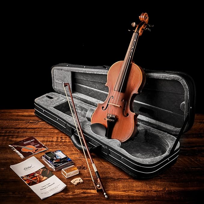 Eastar 4/4 Full Size Violin Set Matte Fiddle for Beginners Adults with Hard Case, Rosin, Shoulder Rest, Bow, Tuner and Extra Strings (Imprinted Finger Guide on Fingerboard), EVA-3