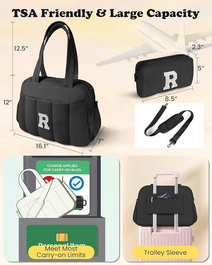 Women Duffle Bag with Initial, Personal Item Travel Bags，Gifts for Granddaughter-Gym Bag with Wet Pocket，Lightweight Travel Bags Personalized Tote with Makeup Pouch