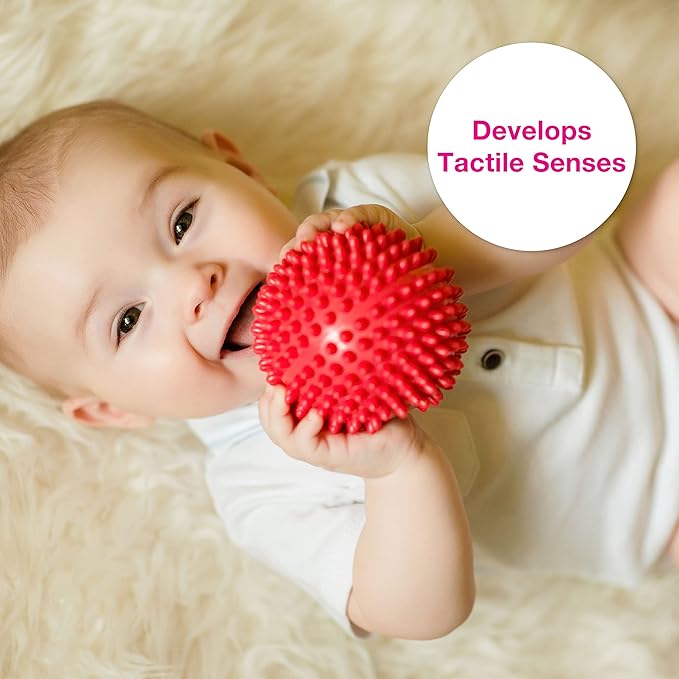 Edushape Sensory Balls for Baby - 4” Solid Color Baby Balls That Help Enhance Gross Motor Skills for Kids Aged 6 Months and Up - Pack of 4 Vibrant Colorful and Unique Textured Balls for Baby