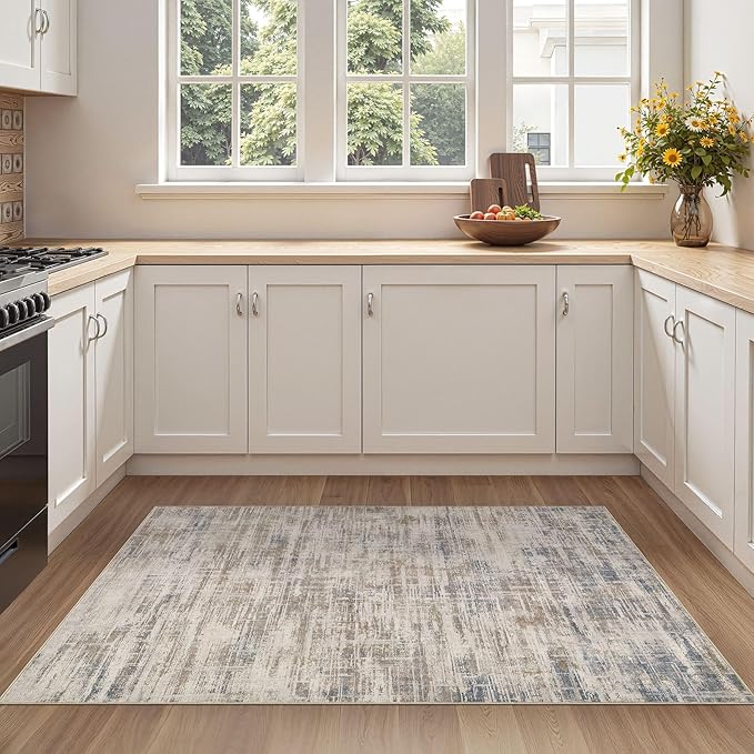 Area Rug for Living Room: 3x5 Washable Neutral Abstract Modern Soft Rugs Non Slip Indoor Floor Stain Resistant Carpet for Bedroom Dining Room Office Nursery - Brown